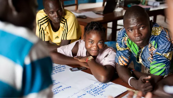 Participants in a community meeting in the Central African Republic.