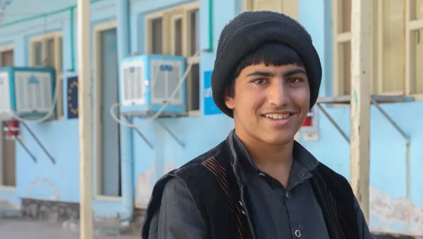 Participant Ahmad outside the War Child centre in Herat, Afghanistan.