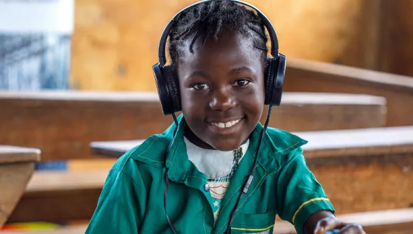 A child taking part in Can't Wait to Learn in Uganda. 