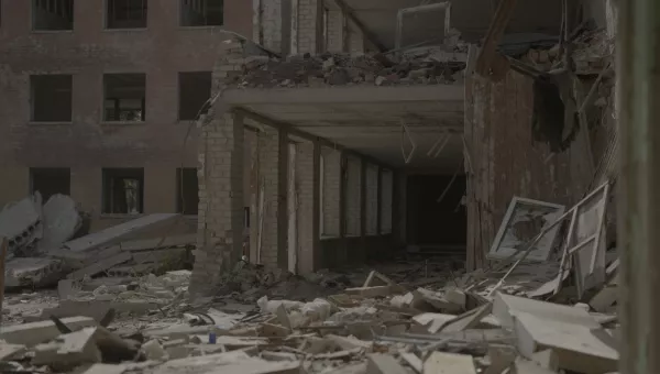 A collapsed building in Ukraine.