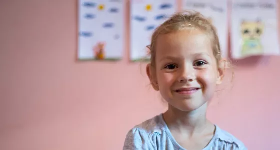 5-year-old Polina in her room at a War Child centre in Ukraine