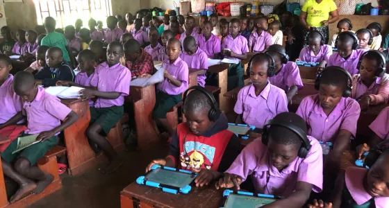 Children playing a Cant Wait To Learn game in Uganda.