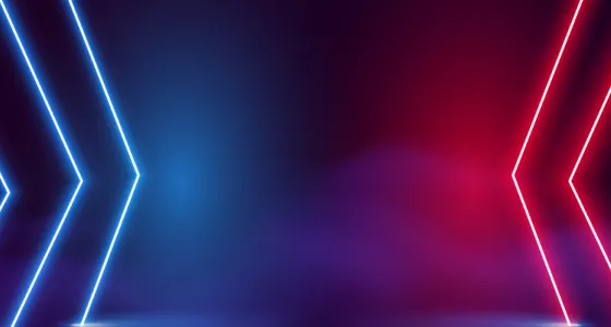 A gradiant background that flows between neon blue, red, and purple