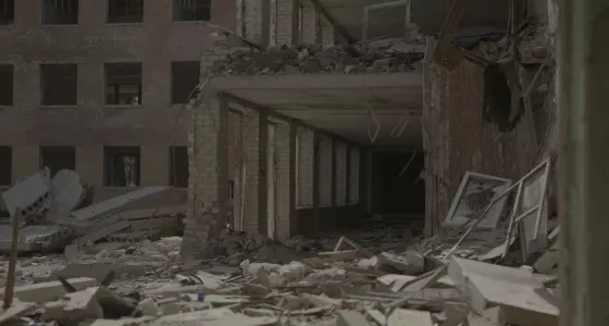 A collapsed building in Ukraine.