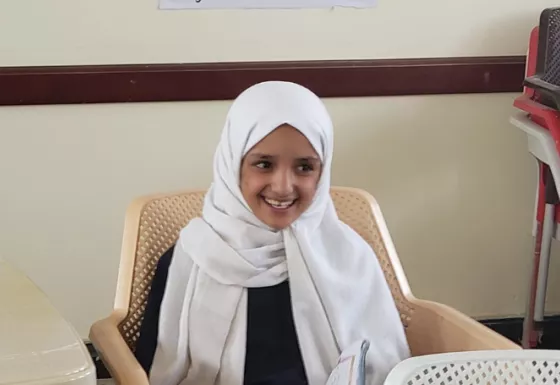 Marwa in a War Child safe space in Yemen. 