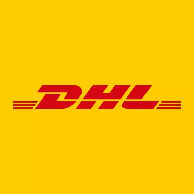 Red DHL logo on a yellow background.